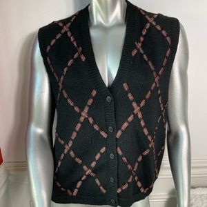 VTG Pendleton Cardigan Sweater Vest Black Ribbon Christmas Wool Sz Large